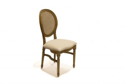 QUEEN OF LOUIS CHAIR WITH RATTAN BACK, ANTIQUED DRIFTWOOD