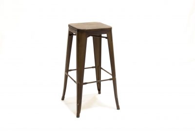 RUSTIC METAL BARSTOOL WITH WOOD SEAT