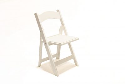 WHITE ACRYLIC FOLDING CHAIR WITH WHITE PAD